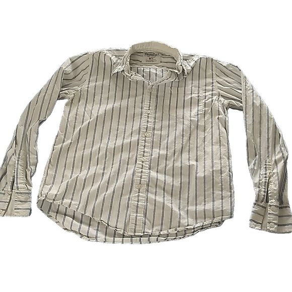 Aeropostale A87 Medium Men's White Striped Button Up Long Sleeve Shirt Cotton - Picture 2 of 8